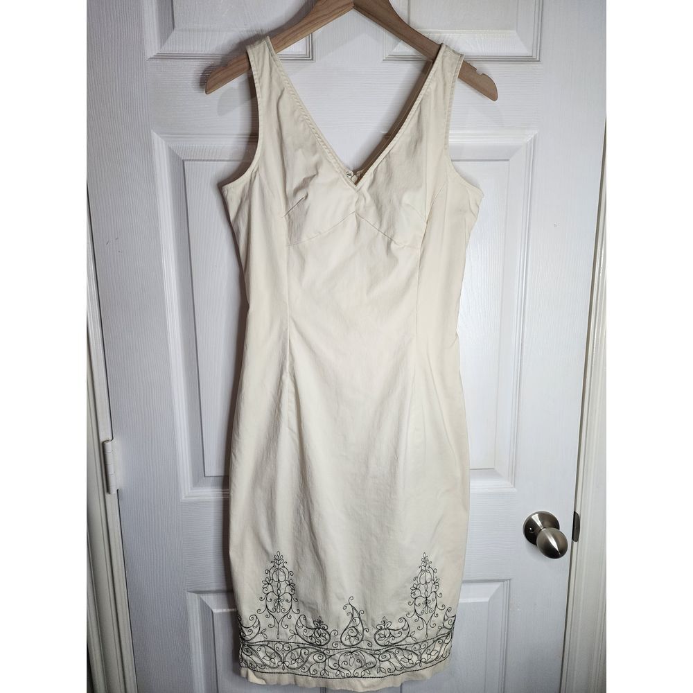 Express Dress Size 9/10 Stretch Cream Bodycon Party Knee Length‎